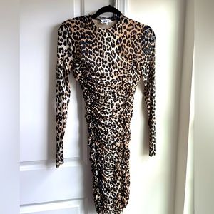 GANNI Leopard print long sleeve mini dress. Size XS
